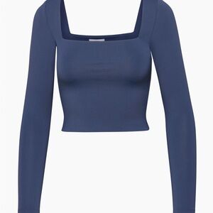 NWT Aritzia Contour Square Neck Long Sleeve Top in Deep Grotto Blue Medium